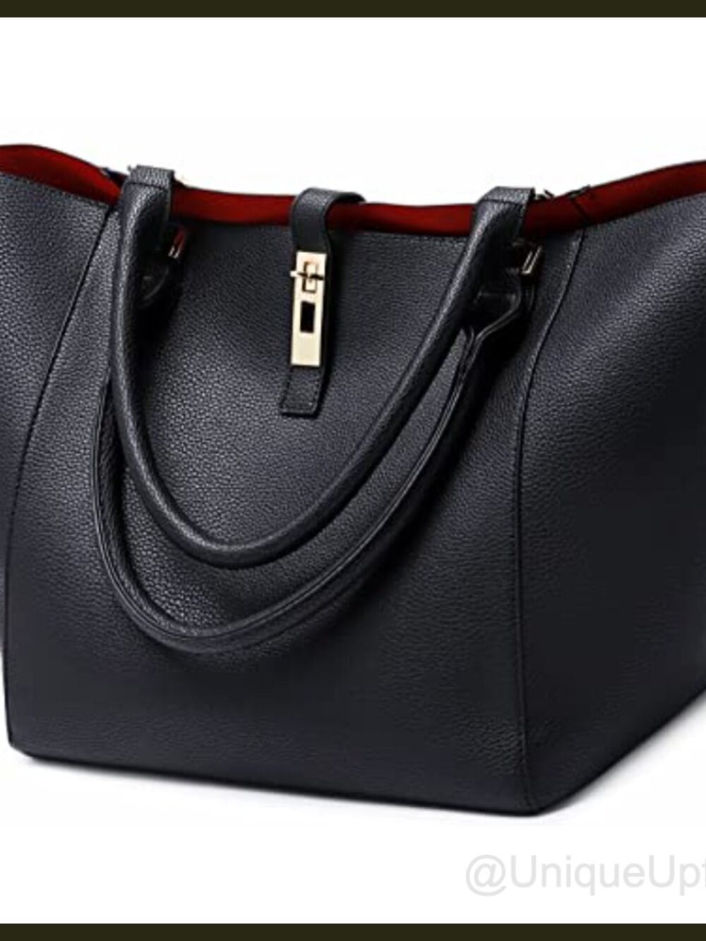 Large Vegan Leather Work Tote Bucket Bag Waterproof Magnetic Buckle Purse